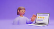 © ink drop - 3d style person providing five star feedback on a laptop representing positive product reviews and customer satisfaction