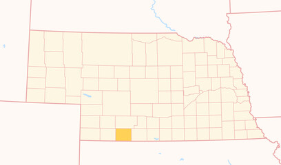  Map of the County Red Willow (Nebraska, US) showing the Federal State with the highlighted County