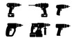 © Sumon - Electric power drill icons, cordless screwdriver silhouettes, 6 hardware tool vectors