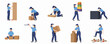 © Haimura - Flat Style Woman Delivering Boxes and Packages in Various Poses Illustration