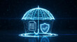 © fitria - Digital representation of an umbrella protecting a checklist and a shield, symbolizing security and protection in a technological context.
