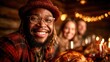 © svastix - A jovial group of friends enjoying a festive dinner together, filled with laughter and celebration, creating memorable moments in a cozy, warmly lit setting.
