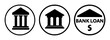 © NAFIZ MUR SALIN RAJ - Stamp set with solid black icon on white background featuring bank loan approval, stamp, icon with green tick and checkmark