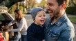 © H2 - Joyful family unloading groceries from car after shopping, capturing a candid moment of laughter and connection