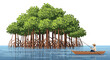 © Thurani - Man fishing in a boat near mangrove trees on calm water
