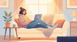 © YaVec25 - Authentic Remote Work Scene at Home Sofa with Laptop Illustration
