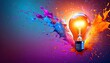 © Husen - Vibrant Light Bulb with Colorful Paint Splashes on Gradient Background