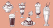 © bow - Vector vintage ice cream set for creative design. Different types of ice cream. Dessert, sweets, menu design, restaurant, shop. Isolated on white background. Vector illustration