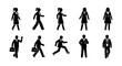 © Labiba - Business people silhouettes set, professional office workers icons, corporate men and women walking and running, 10 vector stick figures in suits