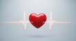 © Saim - Stylized red heart symbol with digital heartbeat wave represents love and wellness for medical cardiology design or romantic healthcare concepts in minimalist studio light
