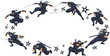© munzuara - Ninja combat poses arranged in circular composition vector illustration with throwing stars, dynamic martial arts action sequence, stealth warrior character design in modern flat style
