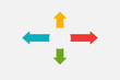 © mehroz - Minimalist infographic template featuring four colorful arrows pointing outward from a central white circle, ideal for business process mapping, strategy presentations, and data visualization.