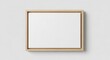 © Toqeer - Minimalist wooden floater frame mockup, horizontal blank white canvas for art presentation, natural oak wood picture frame on neutral wall isolated on White Background
