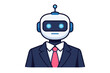 © wanda - Flat vector illustration of a robot businessman wearing a professional navy blue suit, white shirt, and pink tie. Artificial intelligence corporate worker icon for technology and automation.