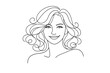 © wanda - Elegant continuous line drawing of a beautiful woman's face with voluminous curly hair and a charming smile. Minimalist vector portrait representing feminine beauty, hair care, and wellness art.