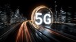 © The Little Hut - Illuminated 5G network technology glowing portal over a blurred city highway at night, symbolizing fast connectivity
