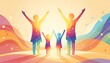© Enimar - Colorful Silhouettes of Family Raising Hands in Sunshine