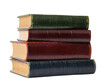 © Francisco - Isolated stack of four old vintage leather-bound books with colorful antique covers