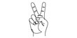 © Bobita - Minimalist continuous line drawing of a human hand showing the peace sign gesture on white Vector, illustration
