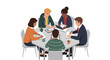 © Lemah - Diverse team collaborating around a modern table, discussing ideas with laptops and tablets.