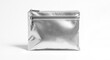 © The 2R Artificiality - Zippered sleek silver doypack pouch with polished metallic finish on white background