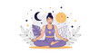 © nadia - Woman Meditating in Lotus Pose with Celestial Symbols, Moon, and Sun