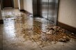 © AkuAku - Water leakage causing floor damage near elevator door in building hallway
