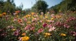 © AkuAku - Multicolored flowers flourishing beautifully in natural green area under clear sunny skies