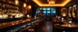 © AkuAku - Upscale hotel bar interior with ambient cool bokeh lighting and soft blurred background for design