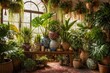 © vxnaghiyev - Eclectic Boho Greenhouse Filled with Lush Houseplants in Decorative Vases