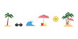 © Paolo - Summer beach icon set, palm tree wave sunglasses umbrella sun silhouettes, tropical vector collection