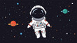 © Lyman Merrick - Astronaut floating peacefully in the deep dark space surrounded by colorful planets and many distant shining stars.