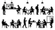 © Muamanah - Cafe Scene Silhouettes: People Working, Socializing, Coffee Shop Interior Icons