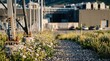 © Shaibal - Abandoned industrial construction site with overgrown weeds and rusted metal framework in natural daylight
