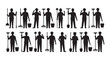 © Farik - Set of clean vector silhouettes of workers with tools in various poses isolated on white background.