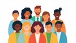 © Abby - Ilustração flat design de grupo diverso e multicultural de pessoas sorrindo — equipe multiétnica em fundo branco