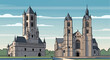 © Buabeh - Two majestic stone cathedrals with pointed spires stand tall under a cloudy sky