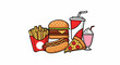 © Kanan - Assortment of fast food items, including fries, burger, hot dog, pizza, drink, and milkshake
