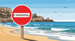 © Kawan - Red restriction sign on a beach with waves and cliffs