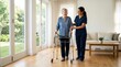 © Syamira - Caring nurse provides support and assistance to an elderly woman using a walker in a home setting