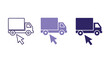 © noor - Set of three delivery trucks icons in different shades of purple representing logistics and transportation symbols
