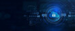 © 88 - A modern cloud computing illustration featuring digital security and data protection symbols against a blue background.