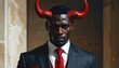 © aquila - A dark-skinned man in a suit with red horns