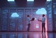 © AndiAzis - Female it professional and male manager collaborating with laptops in a data center with cloud computing graphics