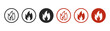 © SunnyScrap - Fire flame icon set in circle style, burn and heat symbols, hot energy blaze shapes, ignition and danger elements on transparent background