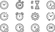 © MDRahamat - Time management and clock icon set featuring stopwatch alarm schedule deadline countdown and productivity outline vector symbols