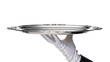 © Maria - Isolated elegant waiter's hand in white glove holding ornate silver serving platter