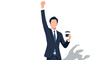 © Pa - Successful businessman celebrating with coffee cup, raised fist, isolated on white background