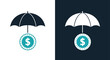 © Ryan - Financial umbrella protecting dollar coin - Line and glyph solid icon and logo template - Clipart, sticker - icon set