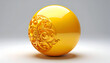 © Sendal - A highly polished, golden sphere features intricate floral carvings, creating a striking contrast between smooth surface and detailed ornamentation against a soft, neutral background.